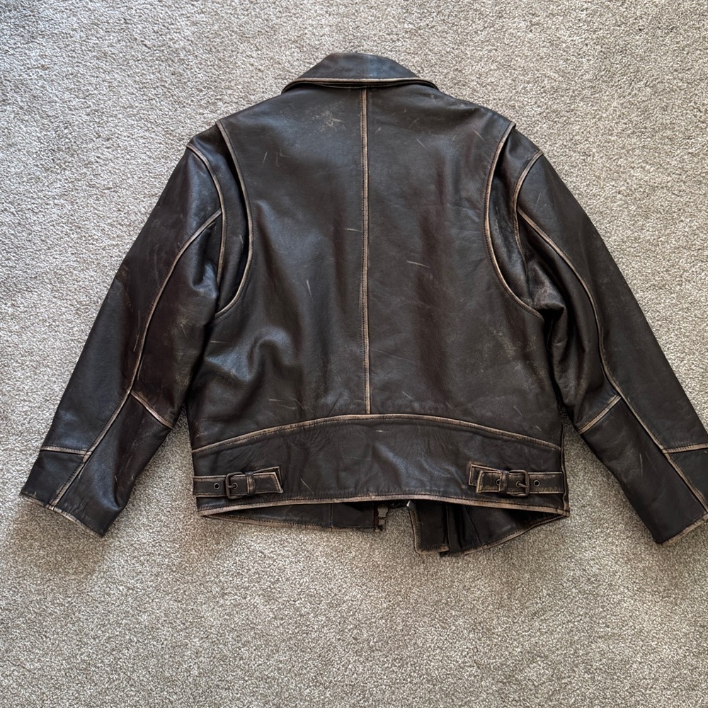 Oversized Worn-Effect Leather Jacket - image 3